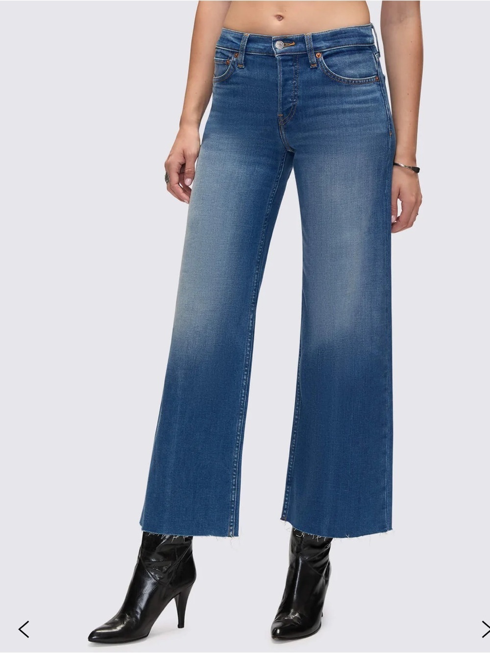 Re/Done Comfort Stretch Mid Rice Wide Leg Crop Jeans Size 31